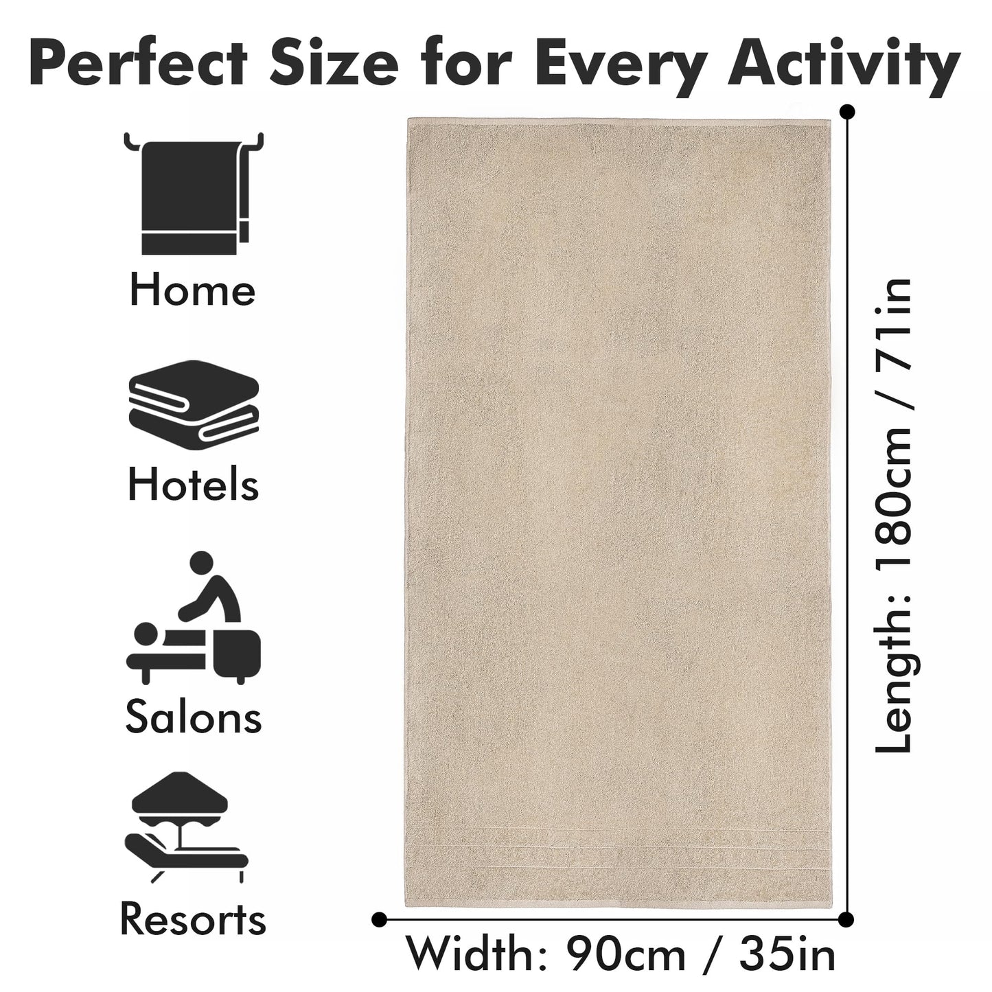 Novo Home Bath Sheets - Extra Large Bathroom Sheet Set – 550 GSM Pack of 2 Jumbo Towels Beige (90x180cm)