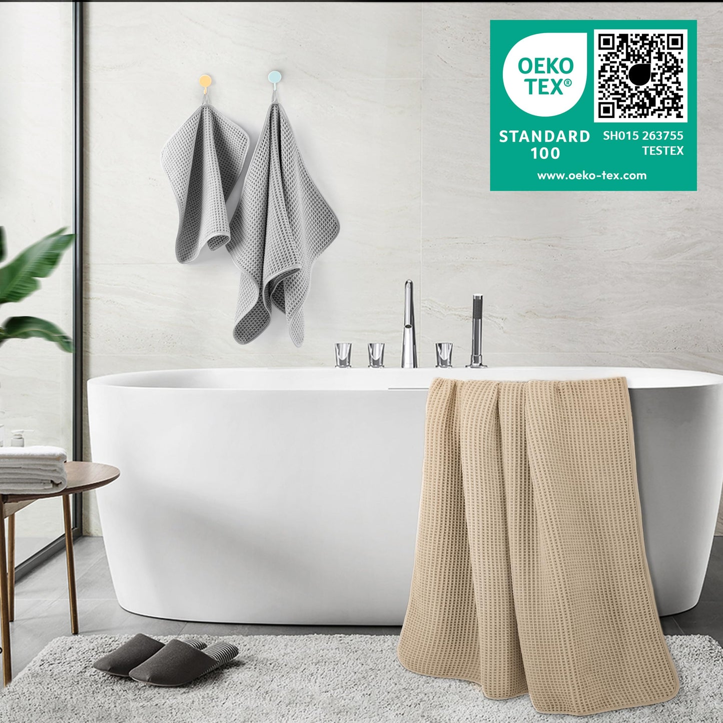 POLYTE 430 GSM Microfibre Quick Dry Waffle Bath Towel Set of 6