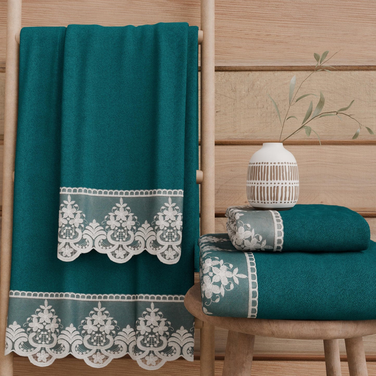 PETTI Artigiani Italiani - 100% Cotton Terry Bath Towels, 1+1 Towel Set, 2 Pieces 1 Face Towel and 1 Hand Towel, Teal