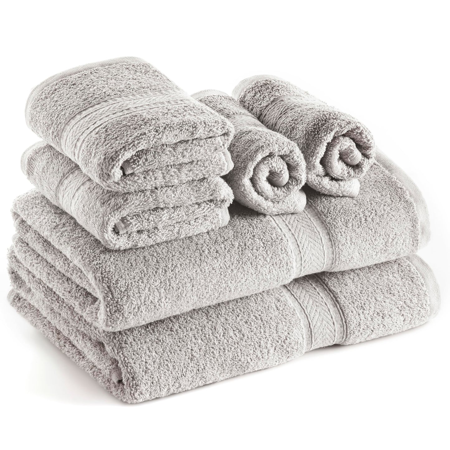 SweetNeedle 6 Piece Towel Set - 2 Bath Towels, 2 Hand Towels and 2 Washcloths Cotton Daily Use Hotel Spa Quality Soft Highly Absorbent Quick Dry