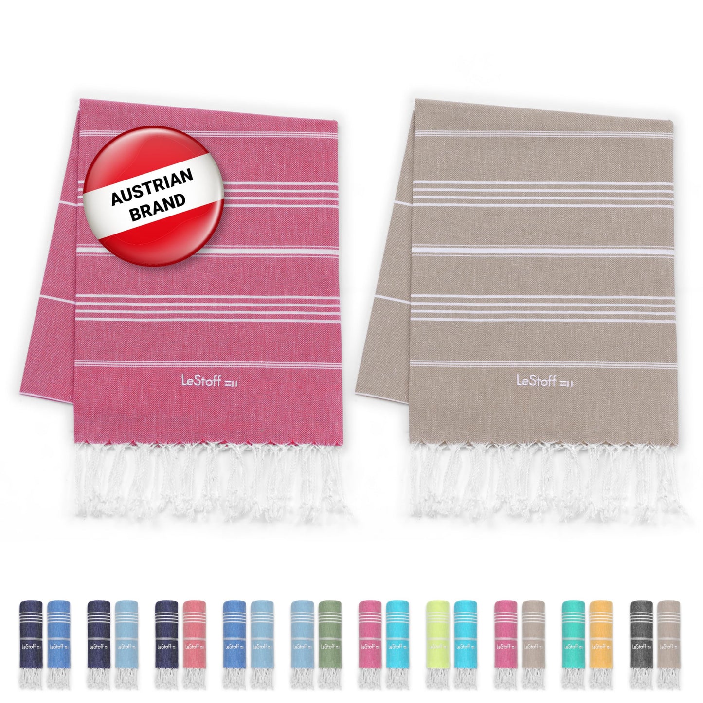 LeStoff 2 Hammam Towels/Beach Towels, Organic Cotton, 95x180, Fuchsia/Beige