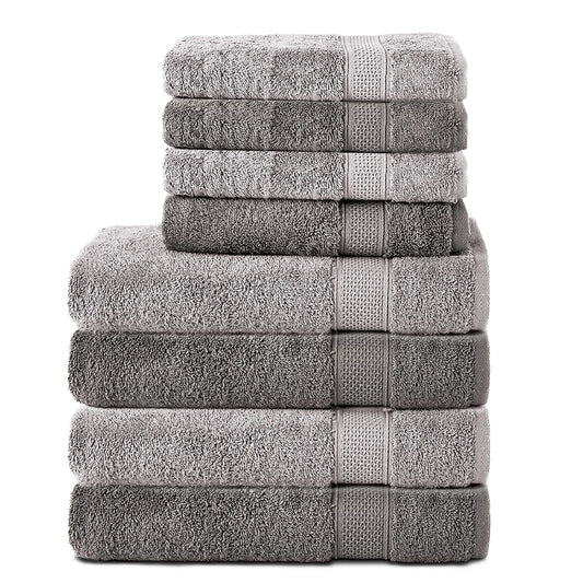 Komfortec Set of 8 Hand Towels 100% Cotton, 4 Bath Towels 70 x 140 cm and 4 Hand Towels 50 x 100 cm, Terry Cloth, Soft, Towel, Large,