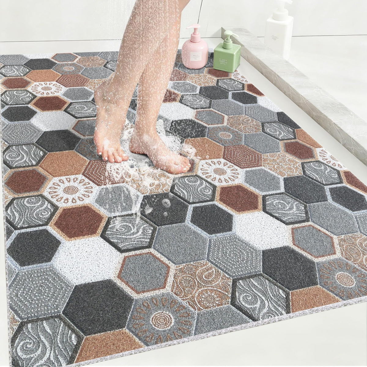 Extra Large Shower Mat Non Slip Anti Mould for Elderly: 80x120cm Quick Drain Loofah Shower Mats for Inside Shower