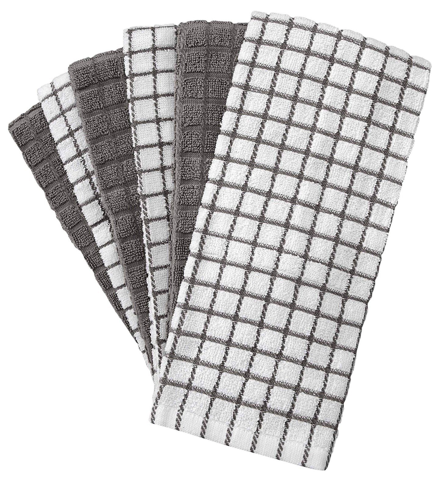 Bumble Kitchen Towels 16"x 28" | Highly Absorbent Dish Towels with Hanging Loop | Natural Ring Spun Cotton, 380 GSM | Gray Check Design - 6 Pack