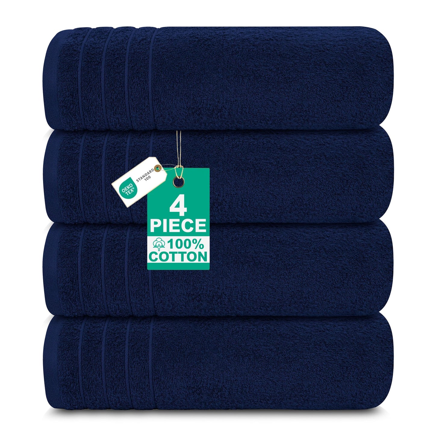 100% Cotton Extra Large Bath Towels Set of 4 (76x152cm) Navy - 450 GSM