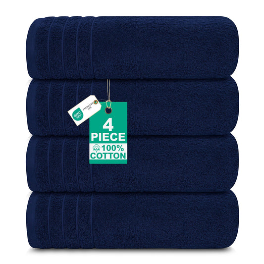 100% Cotton Extra Large Bath Towels Set of 4 76x152cm Navy - 450 GSM