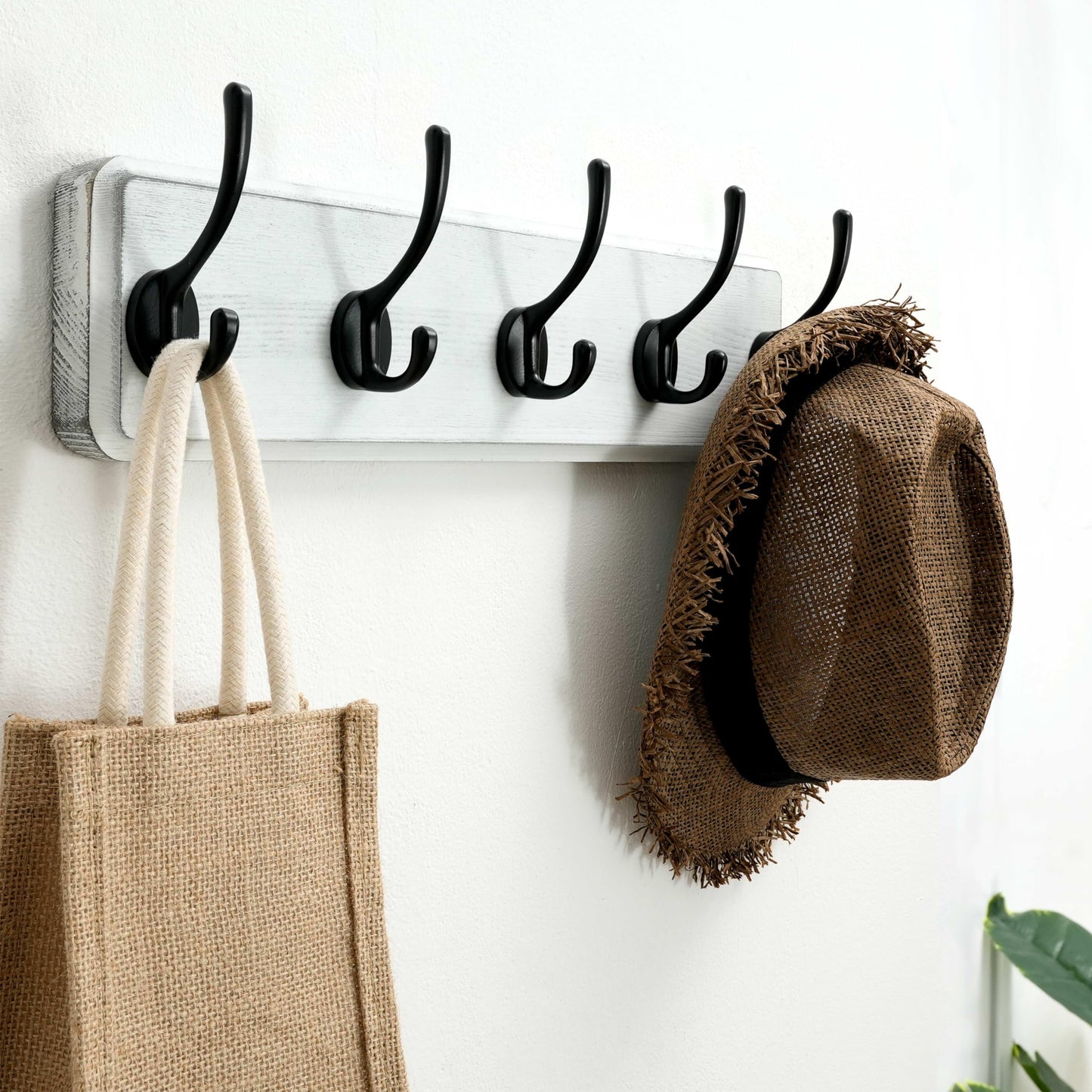 SKOLOO Farmhouse Style Wall Mounted Coat Rack, Pine Solid Wood Coat Hook Hanger - 5 Hooks for Hanging Clothes Robes Towels Coats