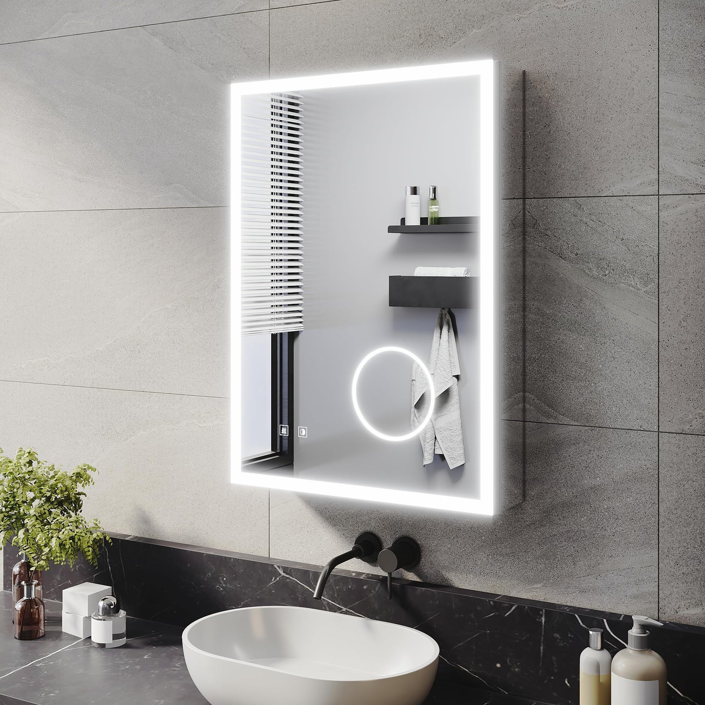 ELEGANT Bathroom Mirror Cabinet with Lights & Shaver Socket, 500 x 700 mm