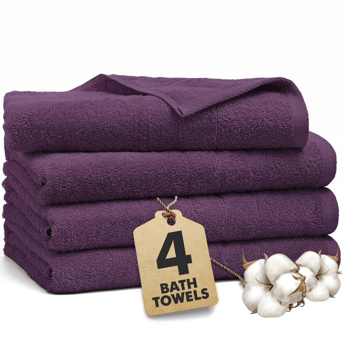 Novo Home Bath Towels Set of 4 – 550 GSM 100% Cotton Dark Purple Extra Large Towels for Bathroom, Spa Use 70x140 cm