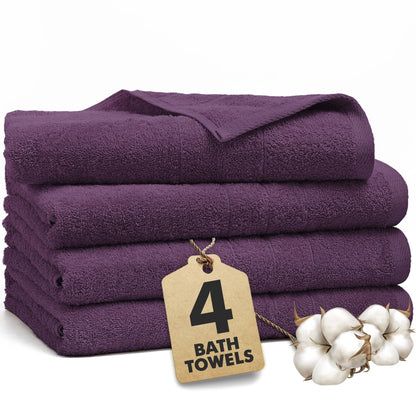 Novo Home Bath Towels Set of 4 – 550 GSM 100% Cotton Dark Purple Extra Large Towels for Bathroom, Spa Use 70x140 cm