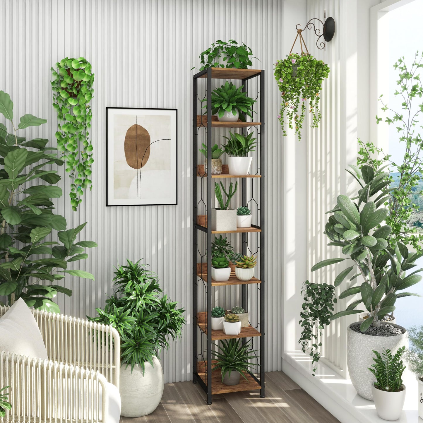 Trironsun 6-Tier Corner Bookshelf Tall Narrow Bookcase Open Storage Rack Skinny Book Shelf Industrial Display Stand Rustic Square Shelf Tower for