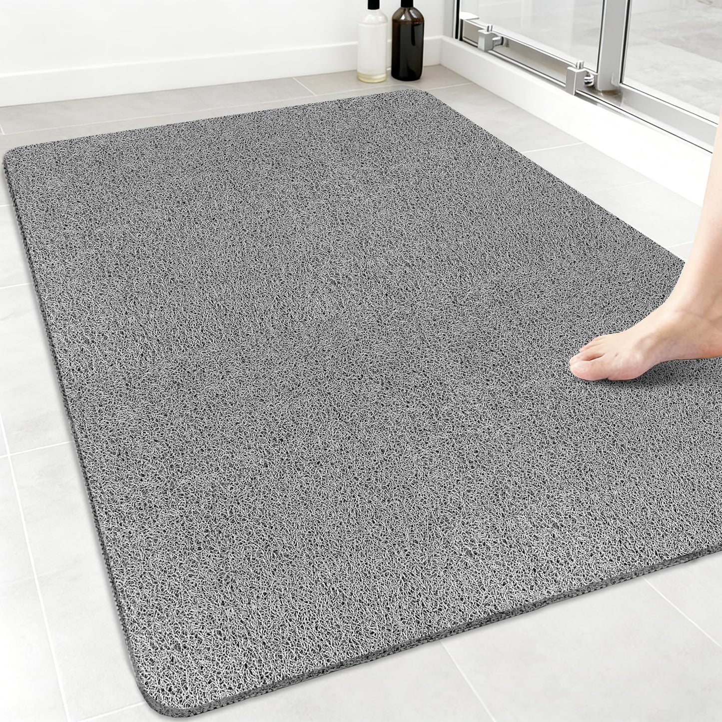 Large Shower Mat Non Slip Anti Mould: 100 x 70 cm Anti Slip Shower Mats for Inside Shower- Loofah Shower Mat Grey Long Washable Shower Matt for