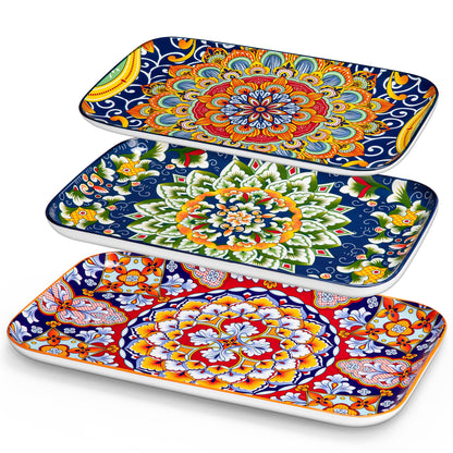 vancasso SIMI02 Serving Platter, 16/14/12 in Large Porcelain Serving Dishes, 3-Piece Rectangle Serving Plates, Easy-Clean Sushi Platters for Party,