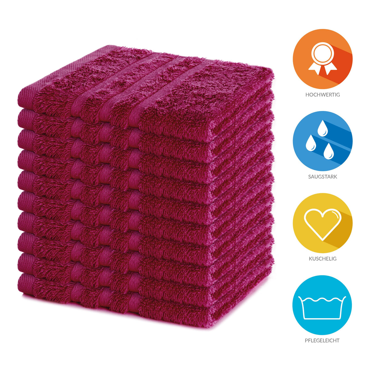 Lavea Elena Terry Towel Set of 10 Flannel 30 x 30 cm Bordeaux