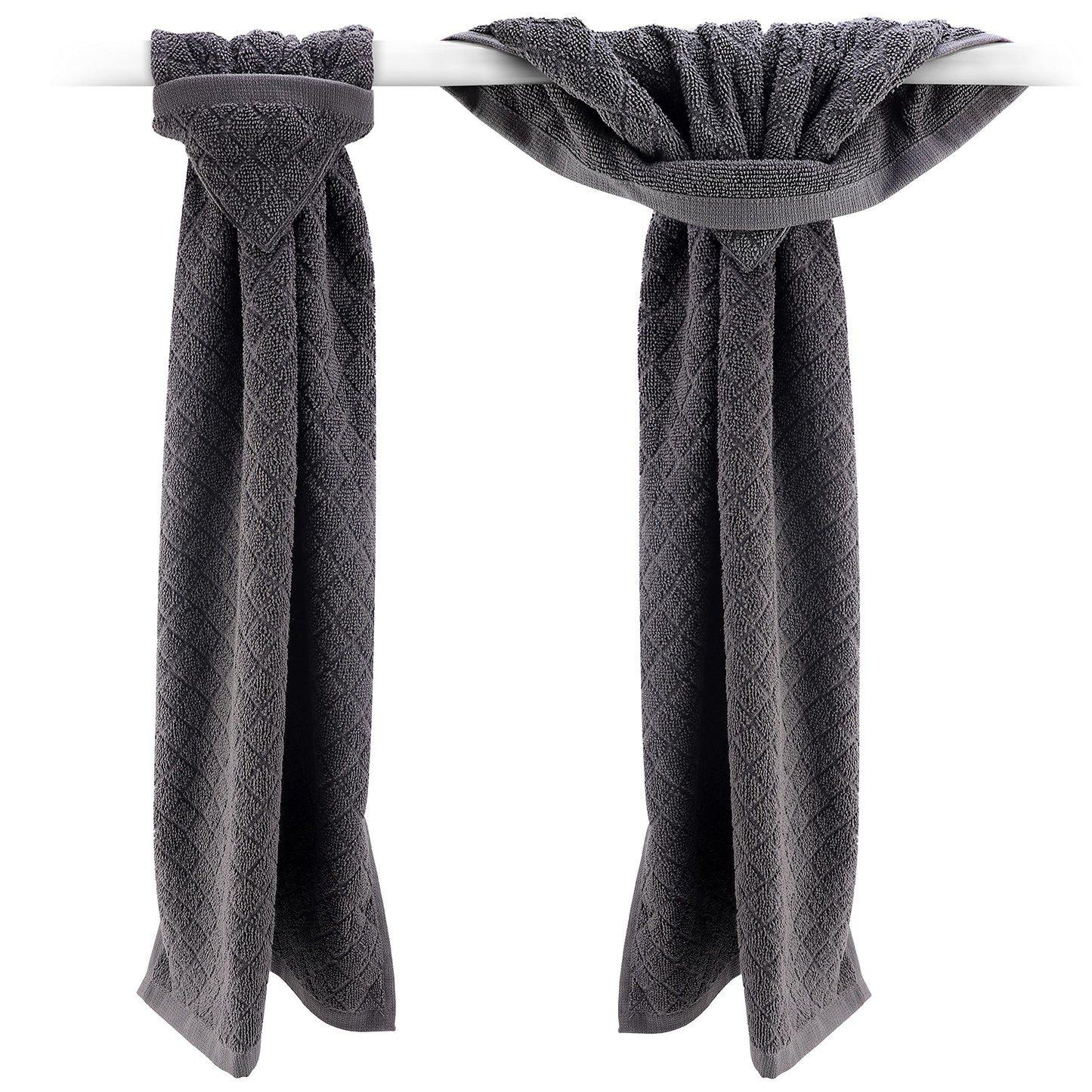 Grey Hand Towels with Hanging Loops - Set of 2 Gray Kitchen Towels, Hanging Kitchen Towels with Hanging Loop, Grey Dish Towels with Loops for Hanging,