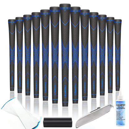 CHAMPKEY Premium Rubber Golf Grips 13 Pack | High Traction and Feedback Rubber Golf Club Grips - All Repair Kits (Black&Blue, Standard)