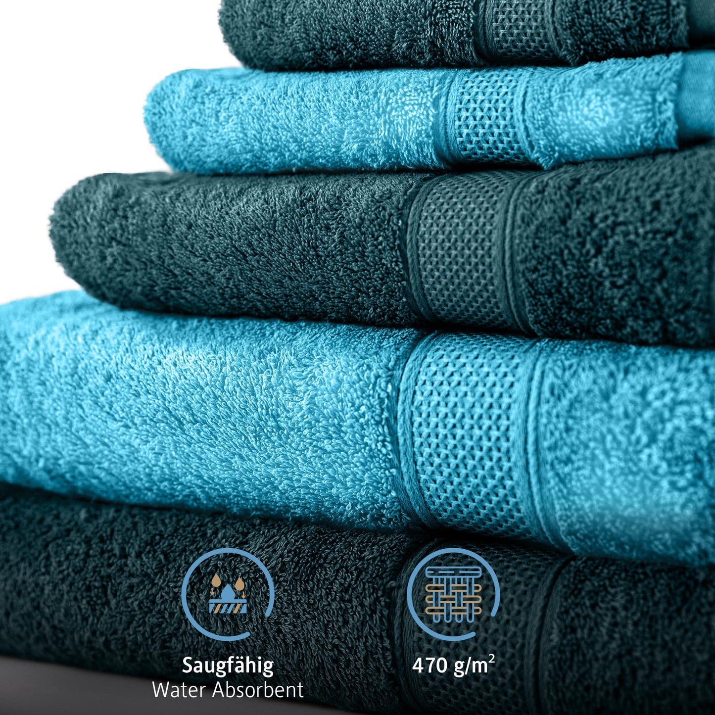 Komfortec Set of 8 Hand Towels 50 x 100 cm 100% Cotton 470 g/m² Terry Towelling Soft Petrol/Turquoise