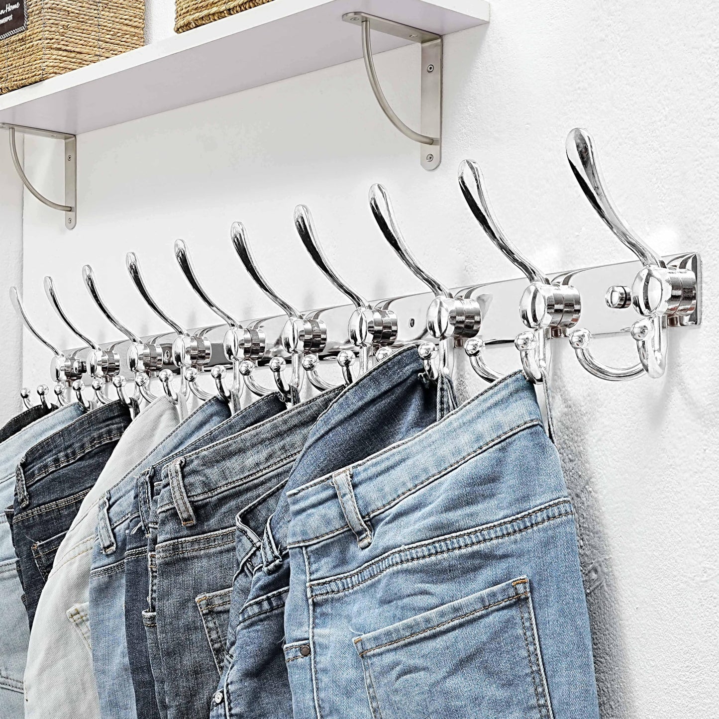 Dseap Coat Rack Wall Mount 94cm, Heavy Duty 2.5mm Base vs Flimsy 1mm, Double-Thick Solid Anti-Snap Hooks
