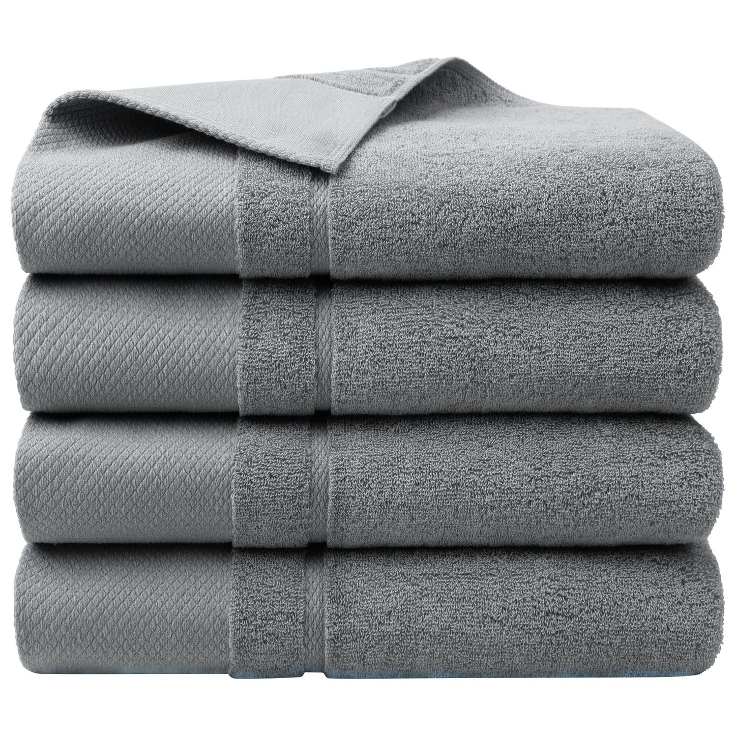 PiccoCasa Combed Cotton Bath Towels 4 Pack Grey 70cm x 140cm