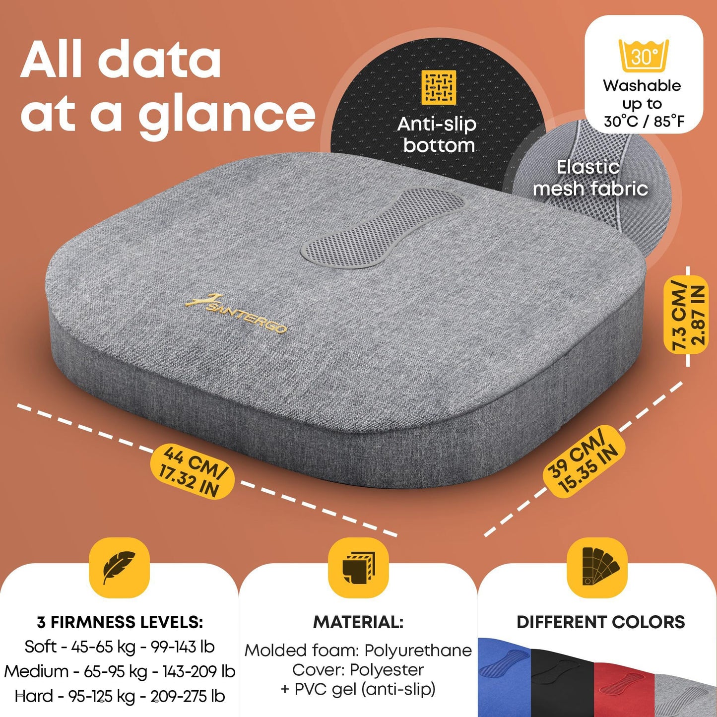 SANTERGO Orthopedic Seat cushion [PATENTED & STABLE] Lumbar Coccyx | Seat cover office chair car wheelchair | seat cushion, ergonomic back cushion