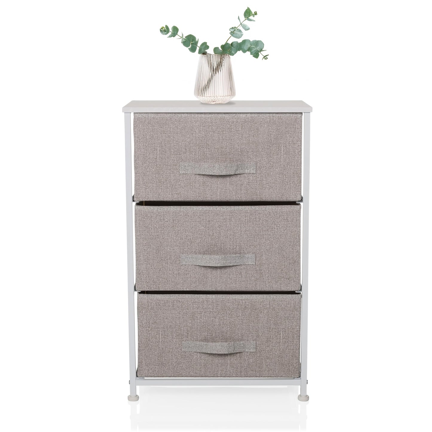 hjh LIVING Chest of drawers with 3 fabric drawers FOLDRESS M 73x45x30 cm Drawer chest organizer, height-adjustable foot glides, metal frame, grey