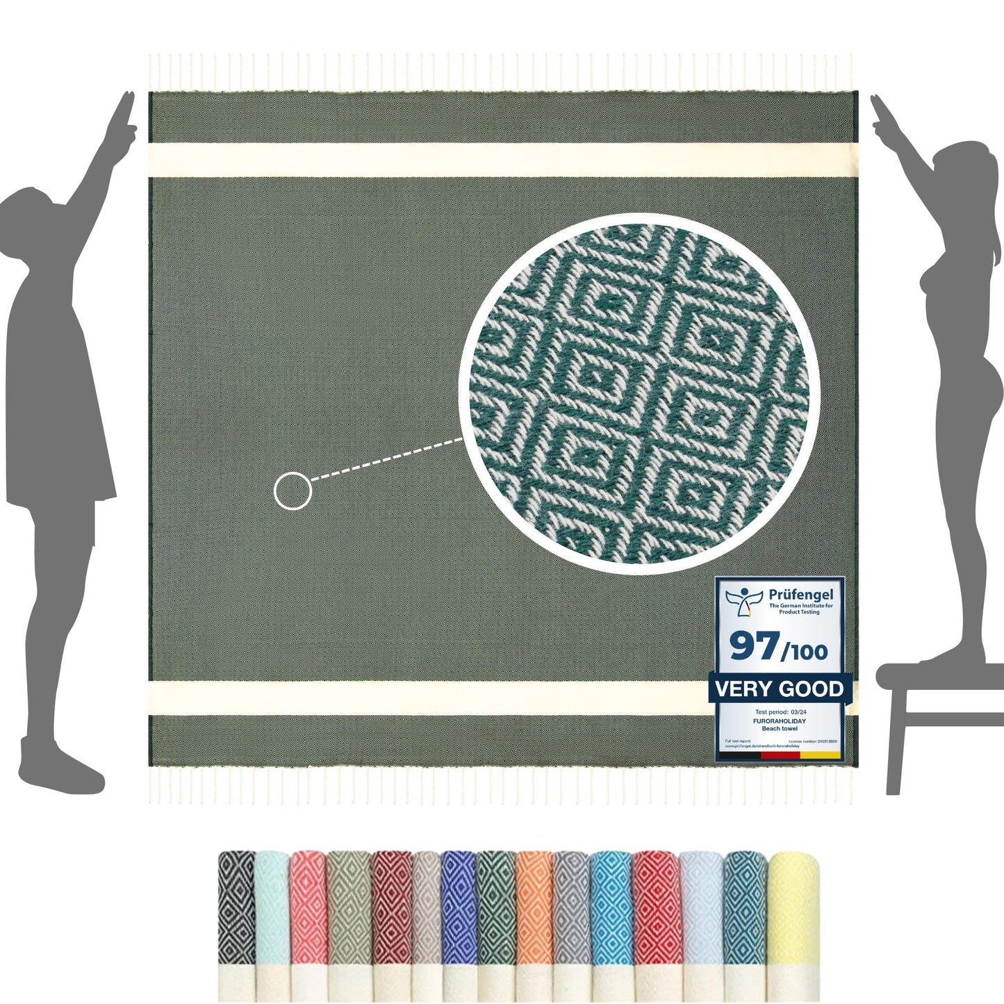 furora HOLIDAY Beach Towel XXL Extra Large OVERSIZED 200x200 cm / 79x79 Inch - cotton | Turkish Towel Fouta + Picnic Blanket | Beach Blanket