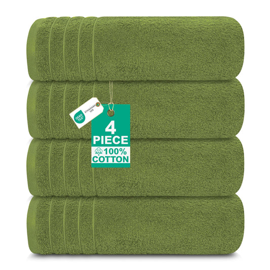 100% Cotton Extra Large Bath Towels Set of 4 76x152cm - Forest Green