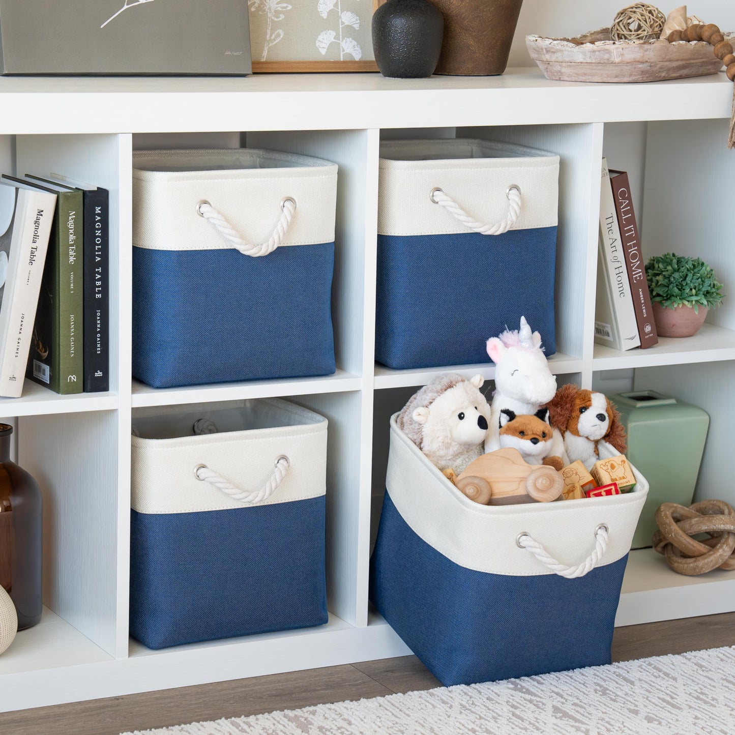 OrganiHaus Fabric Storage Boxes, Set of 3 Foldable 28x28 Cube Organiser Bins with Rope Handles for Shelves, Nursery & Closet