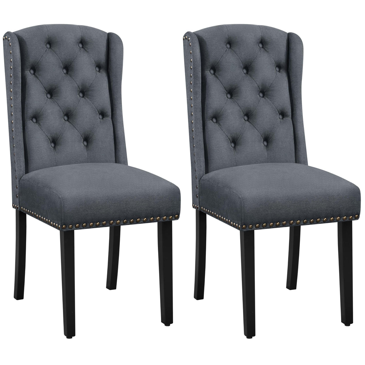 Yaheetech Classic Dining Room Chairs Set of 2 with Wooden Legs, Deep Grey