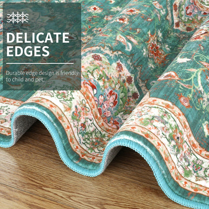 Enyhom Hallway Runner Rug, Green 80 x 200cm Non Slip Entrance Carpet Runner Long Vintage Floral Laundry Room Runner Area Rug Washable Kitchen Floor