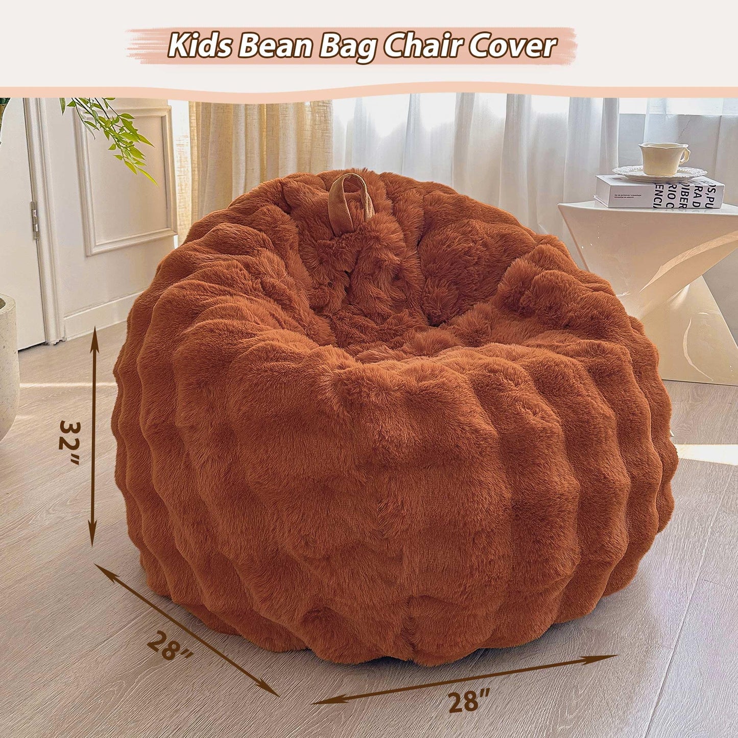 LIFEREVO Kids Faux Rabbit Fur Bean Bag Chair Cover, No Filler, Burnt Orange