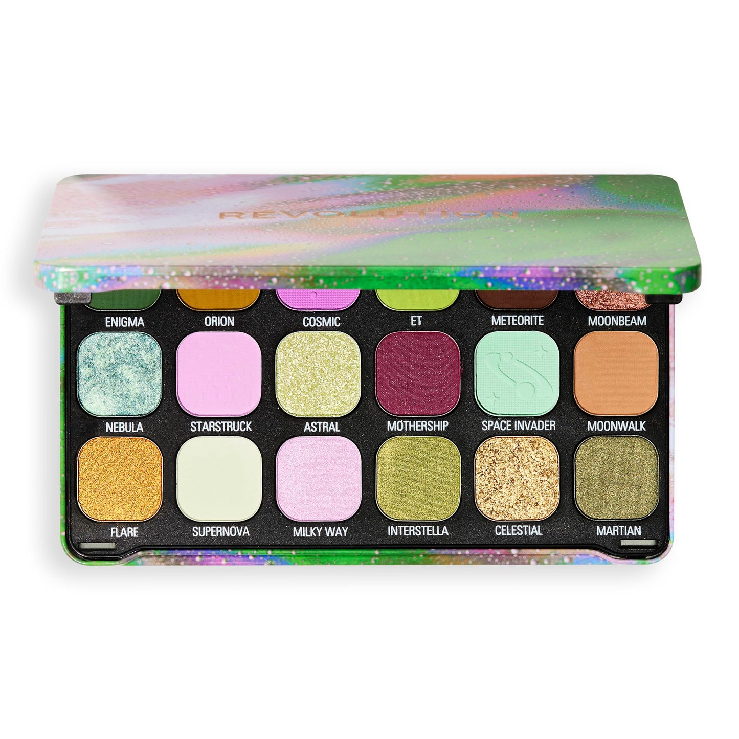 Revolution Beauty, Forever Flawless Eyeshadow Palette, 18 Pigmented Makeup Shades of Mattes & Shimmers, Vegan & Cruelty-Free, Astro Nova Green