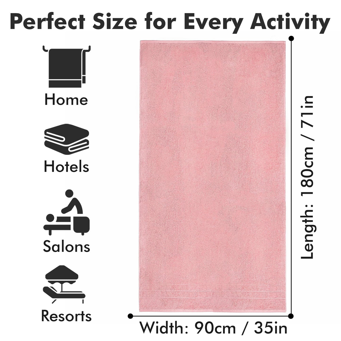 Novo Home Bath Sheets - Extra Large Bathroom Sheet Set – 550 GSM Pack of 2 Jumbo Towels Baby Pink (90x180cm)