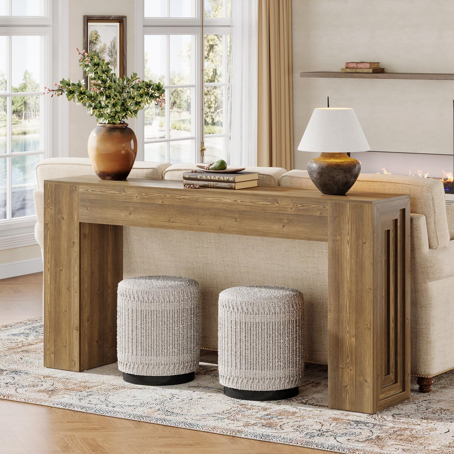Tribesigns 63-Inch Long Console Table, Farmhouse Narrow Sofa Table Behind The Couch for Living Room, Entryway, Hallway, Foyer, Natural Brown