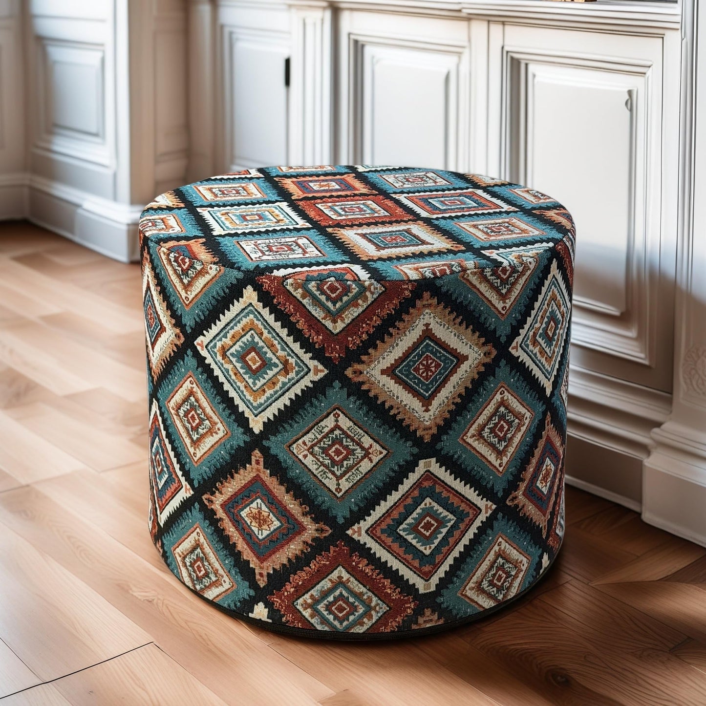 DAWNYIELD Bohemian Style Round Footstool with Removable Washable Cover