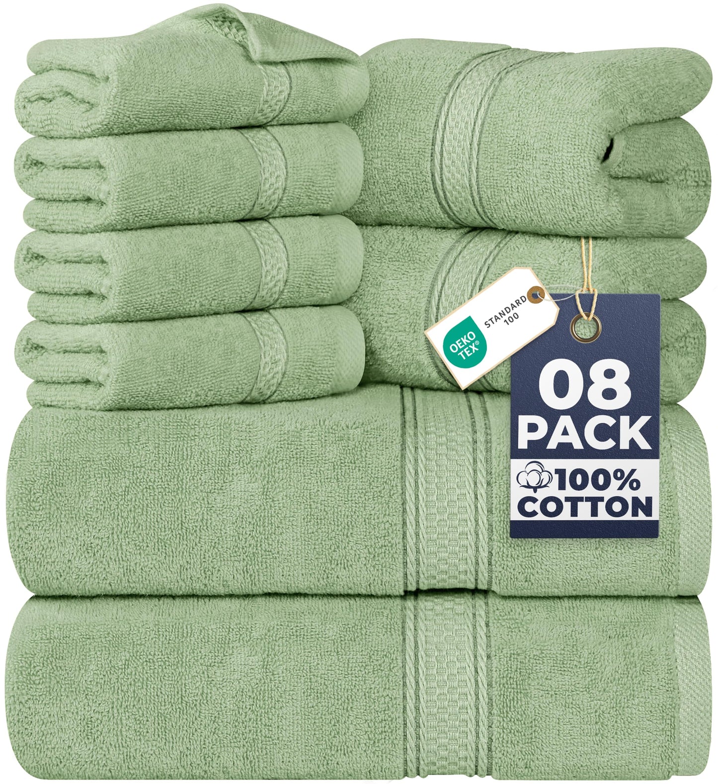 Utopia Towels 8 Piece Towel Set - 2 Bath Towels, 2 Hand Towels and 4 Washcloths Cotton Hotel Quality Super Soft and Highly Absorbent (Sage Green)