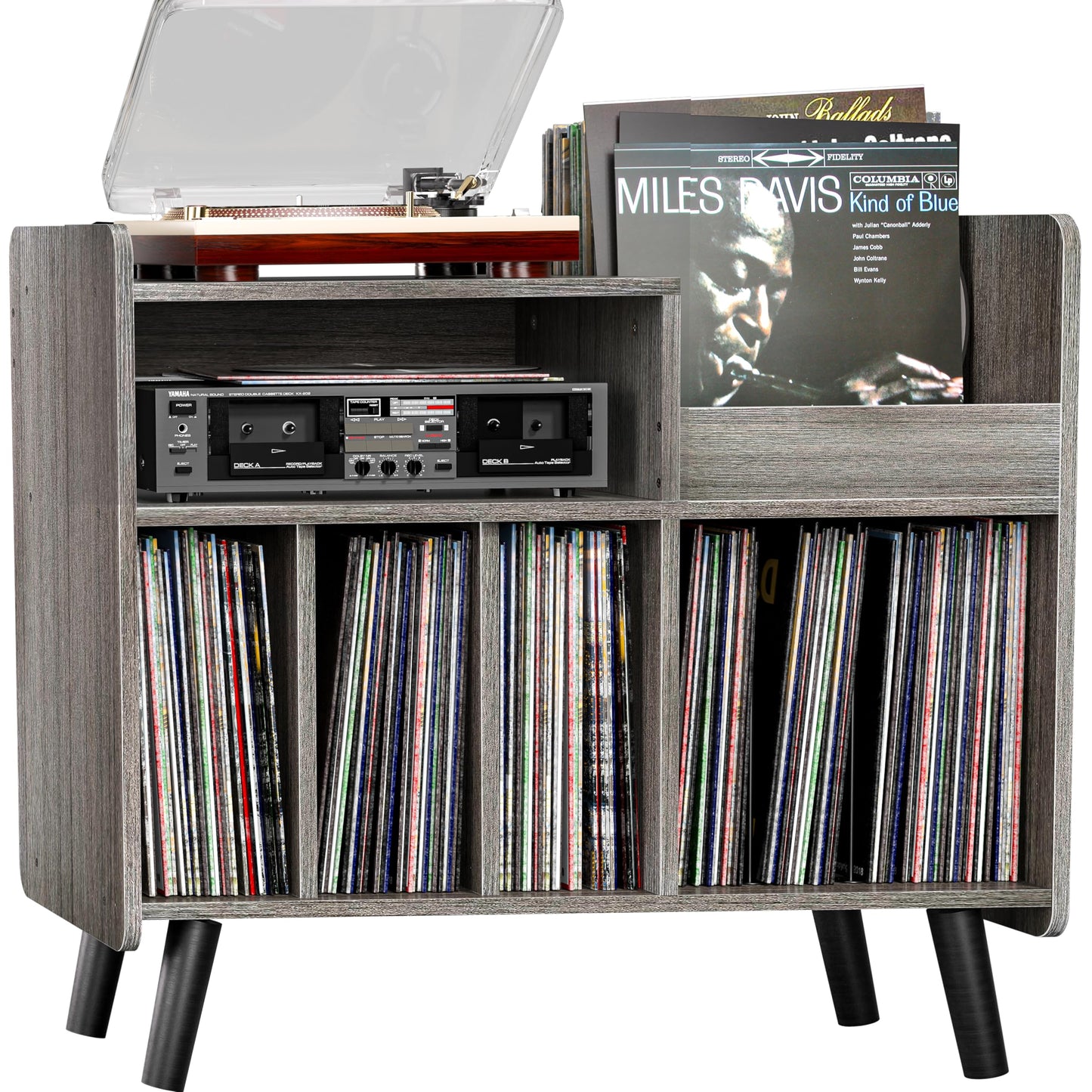 UODERS Record Player Stand, Large Record Player Table Cabinet with Open Vinyl Storage and Display Shelf Holds up to 350 Albums