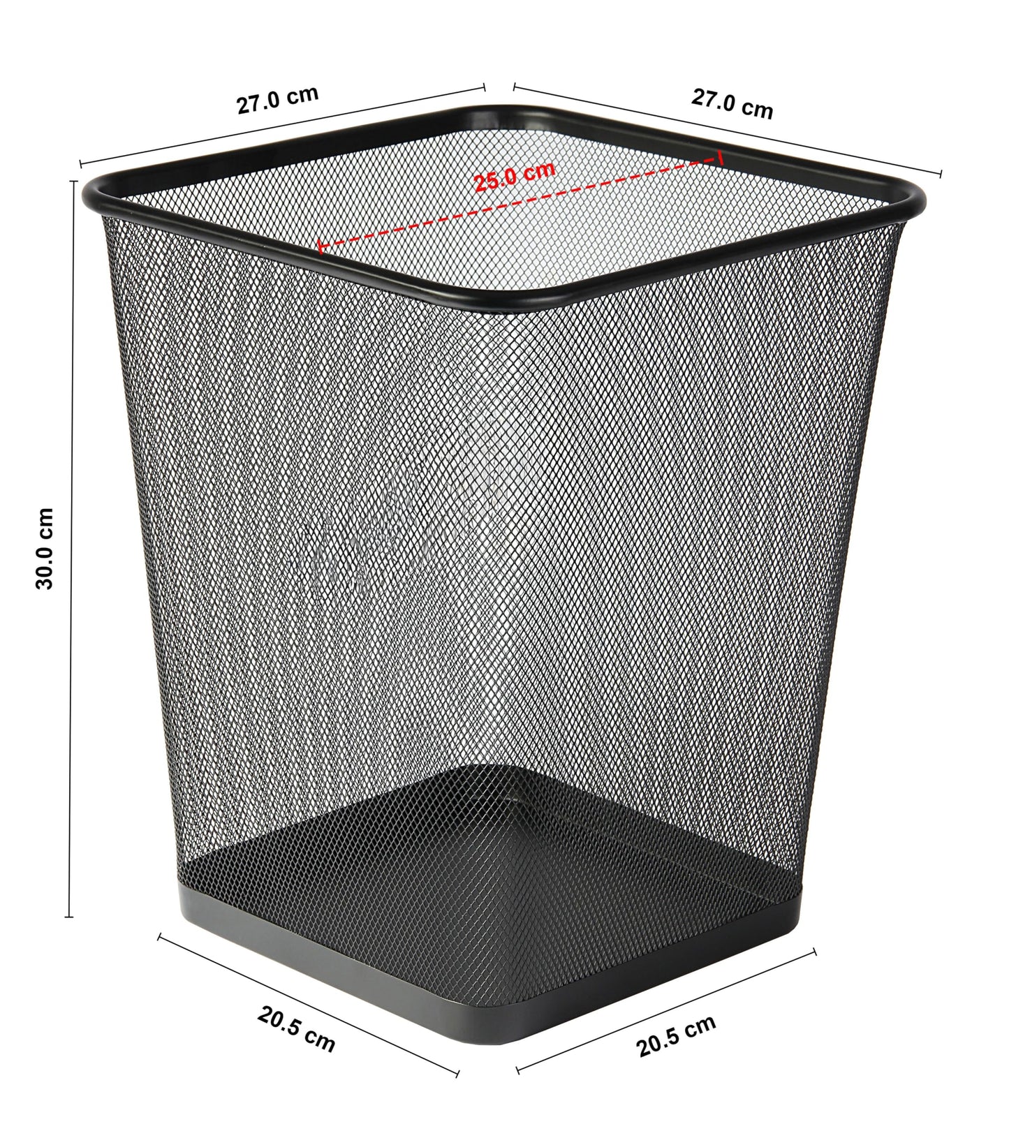 Osco Wiremesh Waste Bin Square – Metal Mesh Rubbish & Recycling Basket for Office, Home, Bathroom – Solid Non Slip Base Build, H30 cm × W25 cm