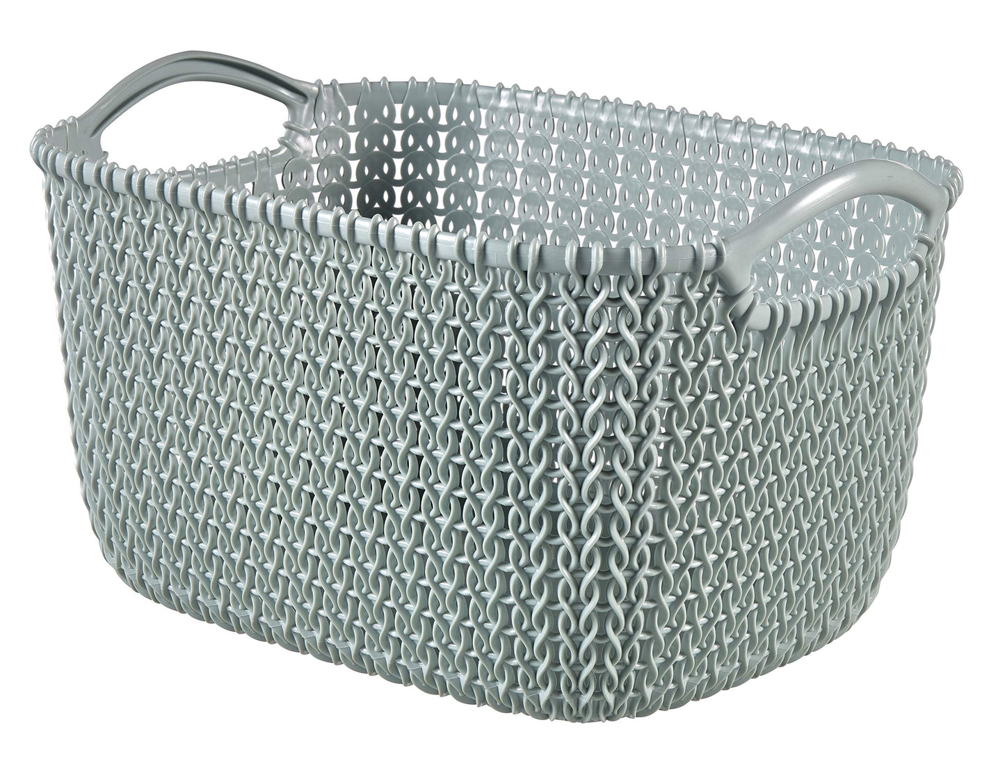Curver Knit Medium Storage Basket, Stylish Knit Design & Comfortable Handles, 8 Litres, Misty Blue