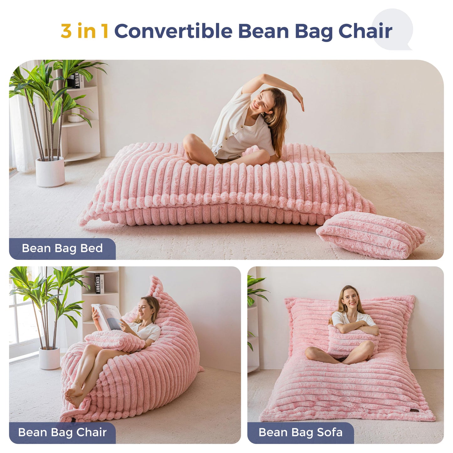 MAXYOYO Giant Bean Bag Chair,Faux Fur Lazy Lounge Chair with Foam Filling