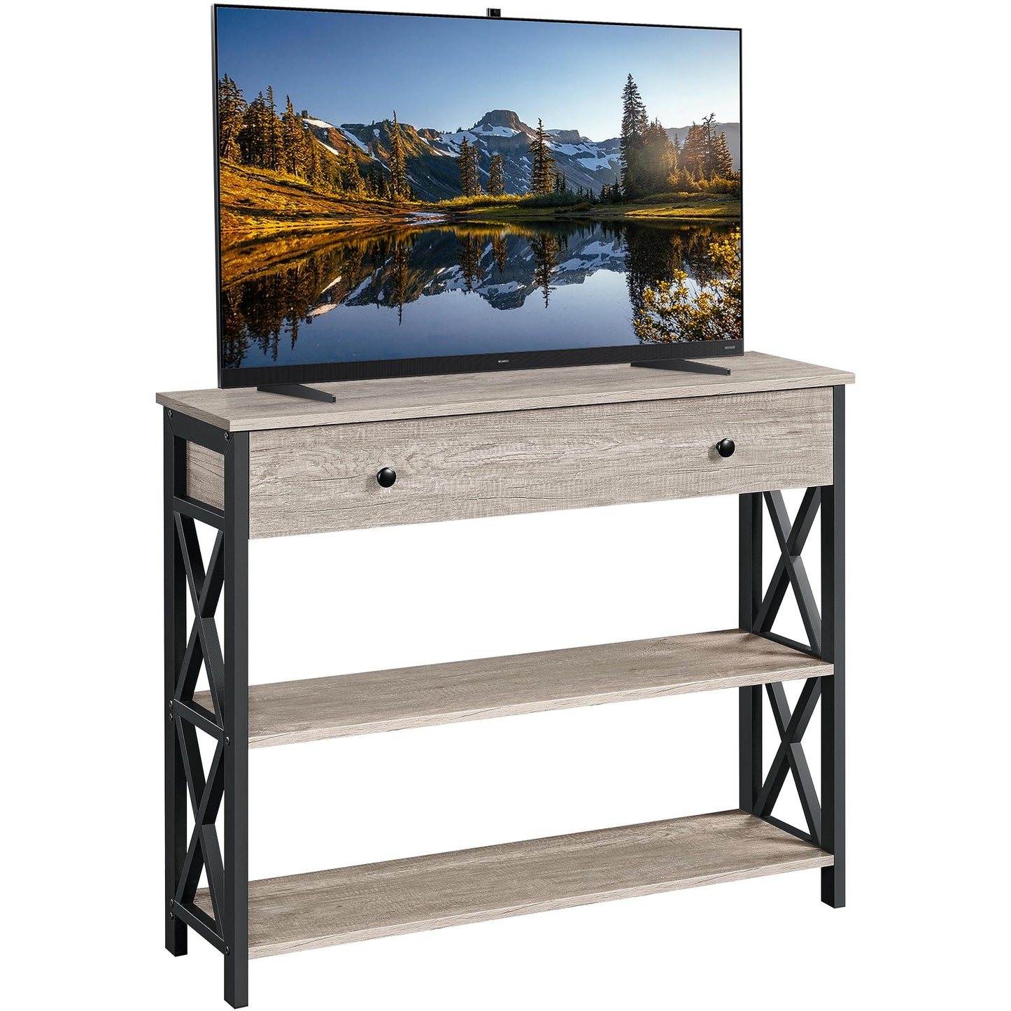 Yaheetech Console Table, Drawer & Shelves, 100 × 29.5 × 81 cm, Grey