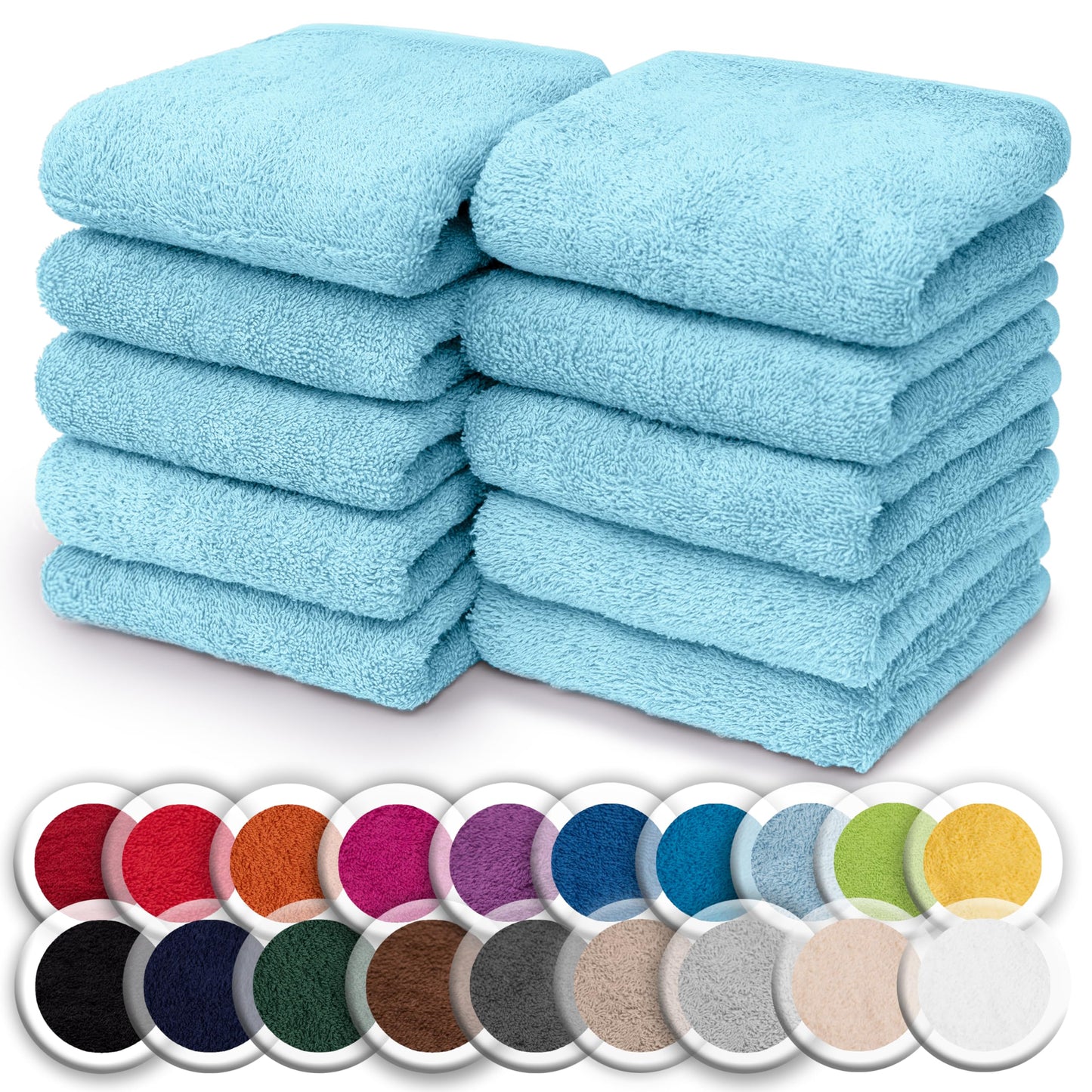 NatureMark Set of 10 Washcloths Made of 100% Cotton - Soft and Absorbent Face and Hand Towels - Practical for Bathroom and Kitchen - 30 x 30 cm