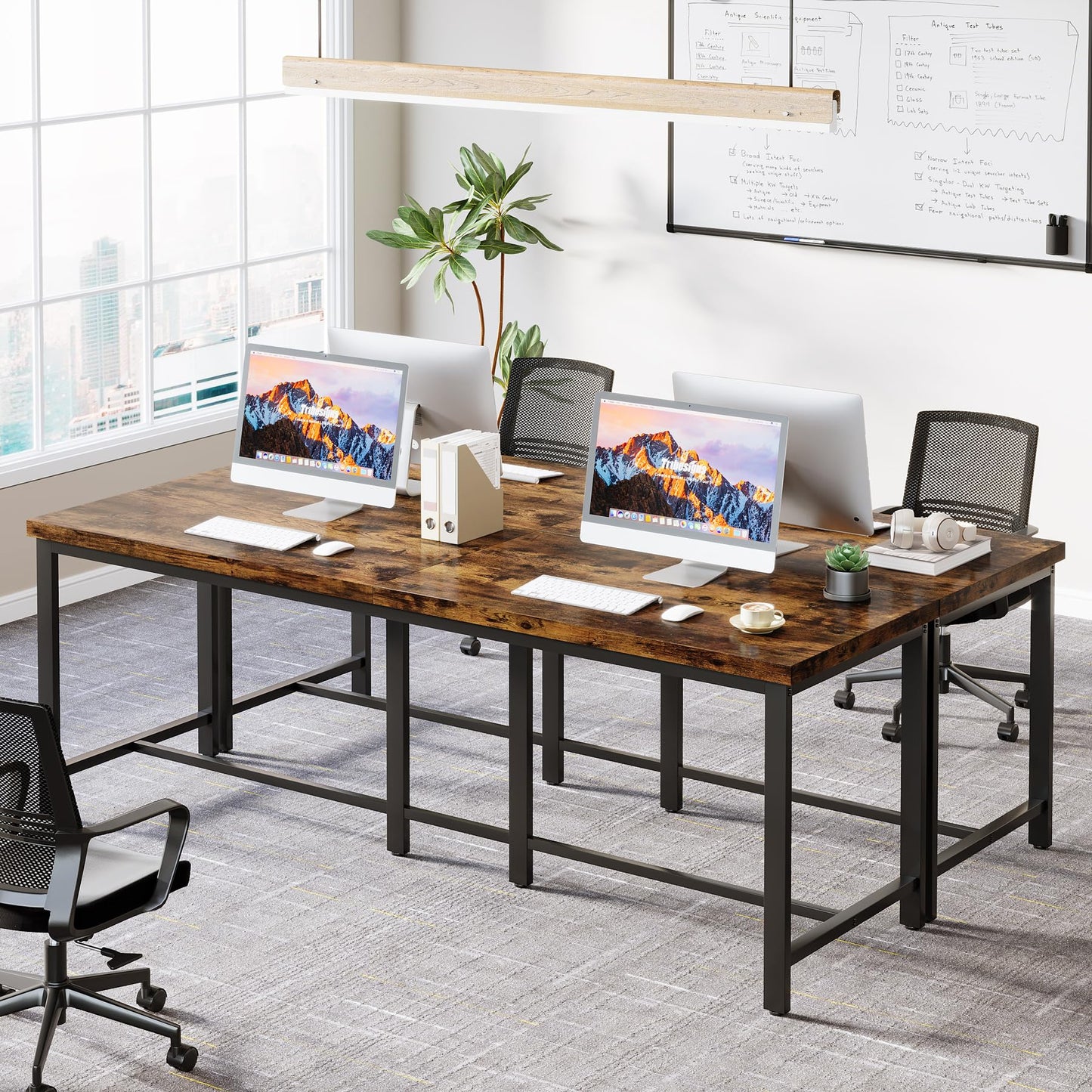 Tribesigns 200cm Double Computer Desk, Extra Long 2 Person Desk Workstation, Large Office Desk Study Writing Table for Home Office