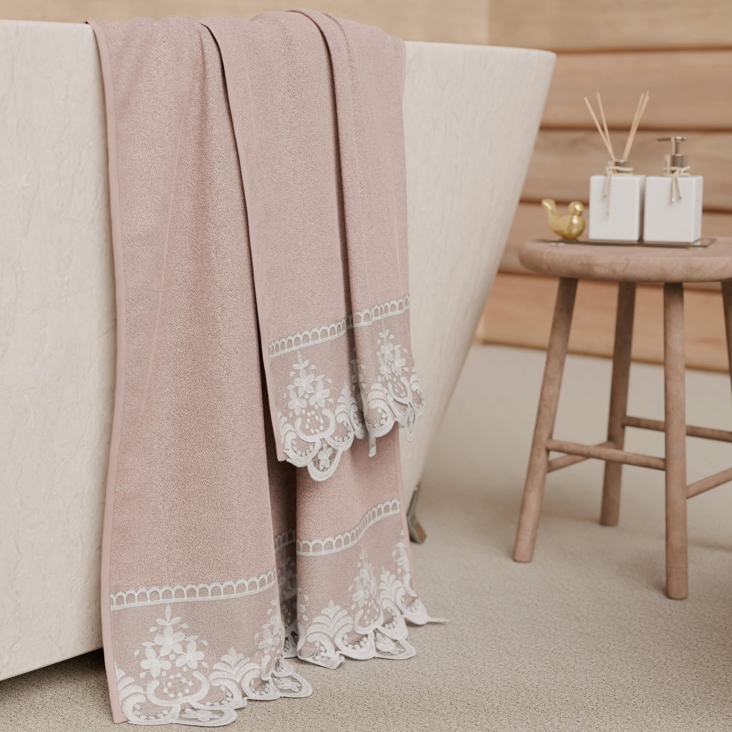PETTI Artigiani Italiani - 100% Cotton Terry Bath Towels, 1+1 Towel Set, 2 Pieces 1 Face Towel and 1 Hand Towel, Powder