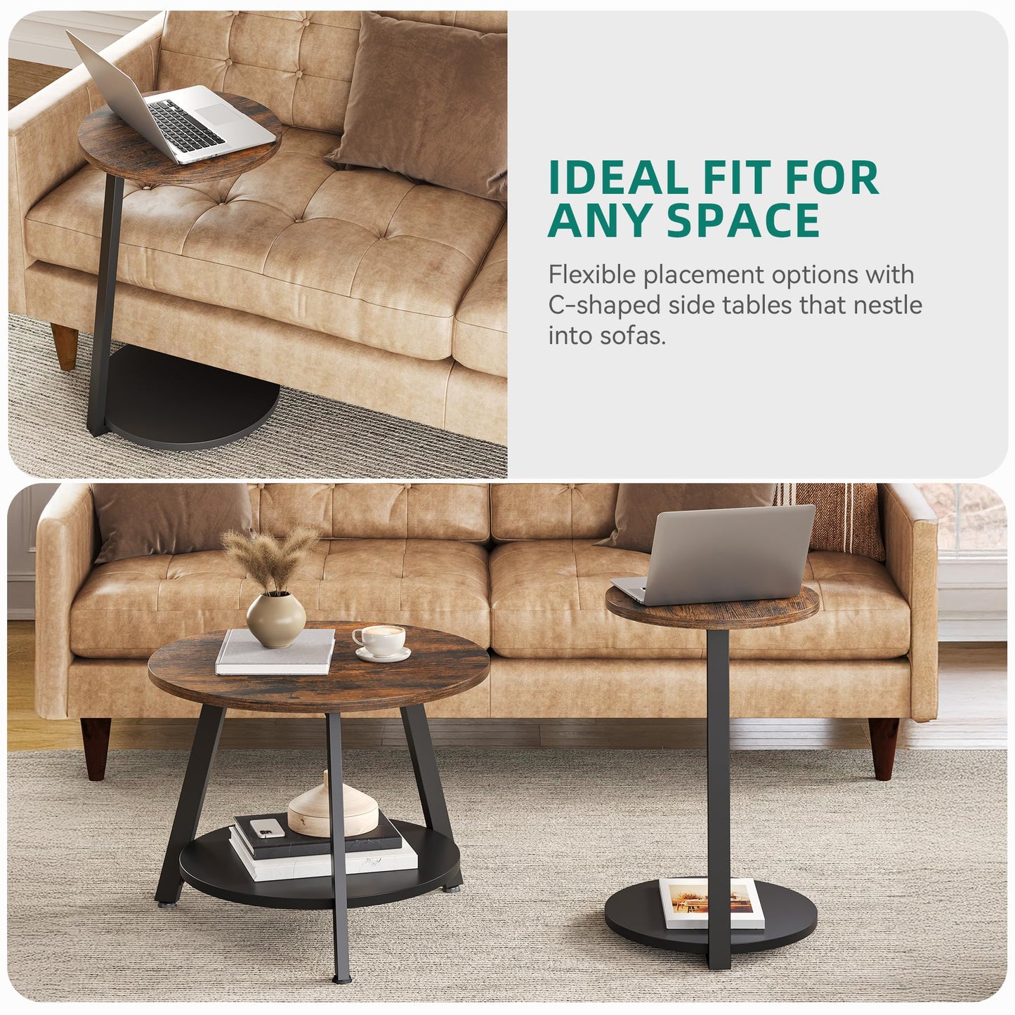 YITAHOME Round Coffee Tables, Set of 2 Nesting Tables with Storage Space and Unified Style Design, Small Coffee Tables for Living Room