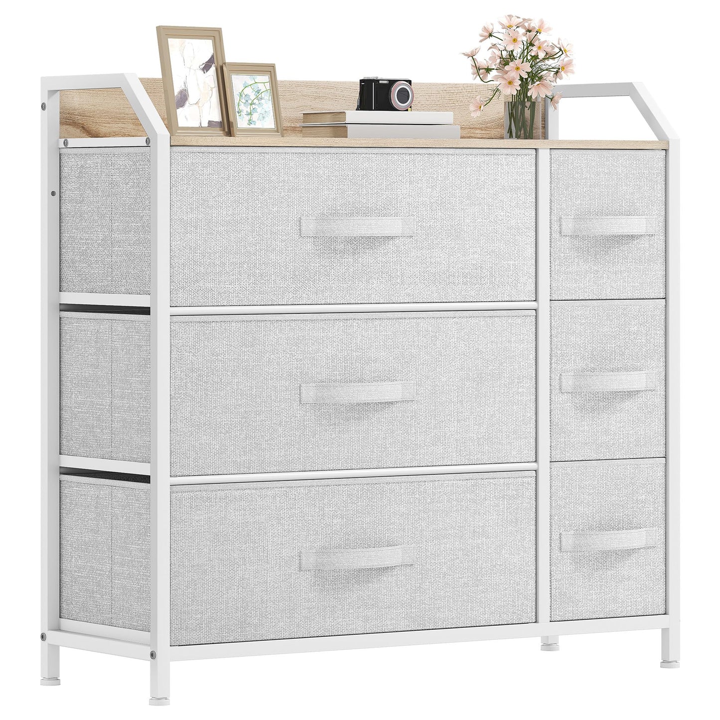 DWVO Chest of Drawers,Fabric Chest of Drawers Bedroom Cabinet with 6 Drawers,Dresser for Bedroom,Living Room With Handles,Wood Top and Sturdy Steel