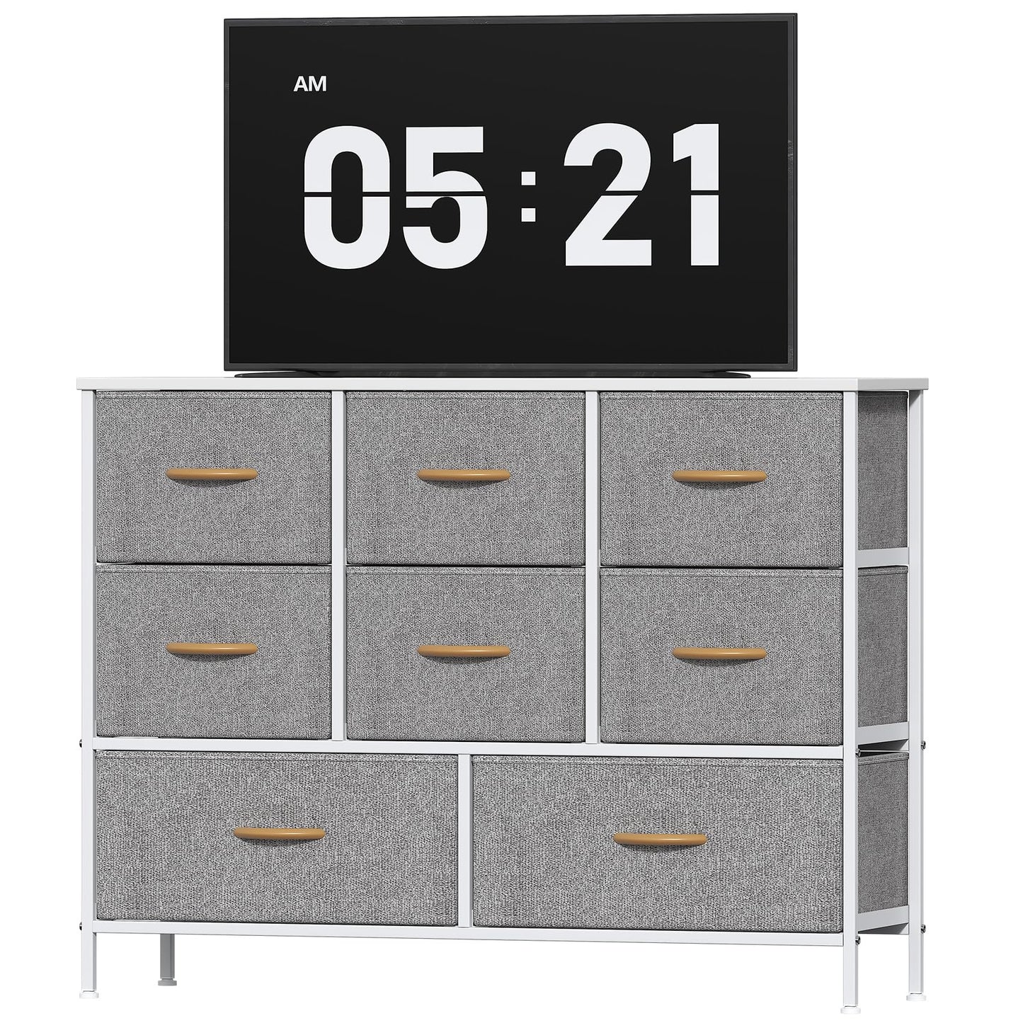Feonase Chest of Drawers, Bedroom Dresser with 8 Fabric Drawers, Metal Frame & MDF Wood Top, Adjustable Feet, Storage Organizer Unit for Bedroom