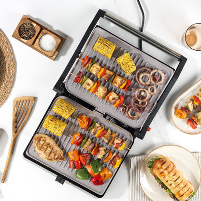 Salter Marblestone Health Grill  Electric Fold-Out Grill & Panini Maker, Non-Stick XL Plates 29 x 23cm, Opens Flat To 180, Adjustable Temperature