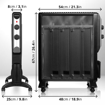 Duronic Electric Heater HV220 Oil Free Radiator Convection Heater Free Standing Radiator Mica Panel Heaters Portable Radiators with Micathermic Panels