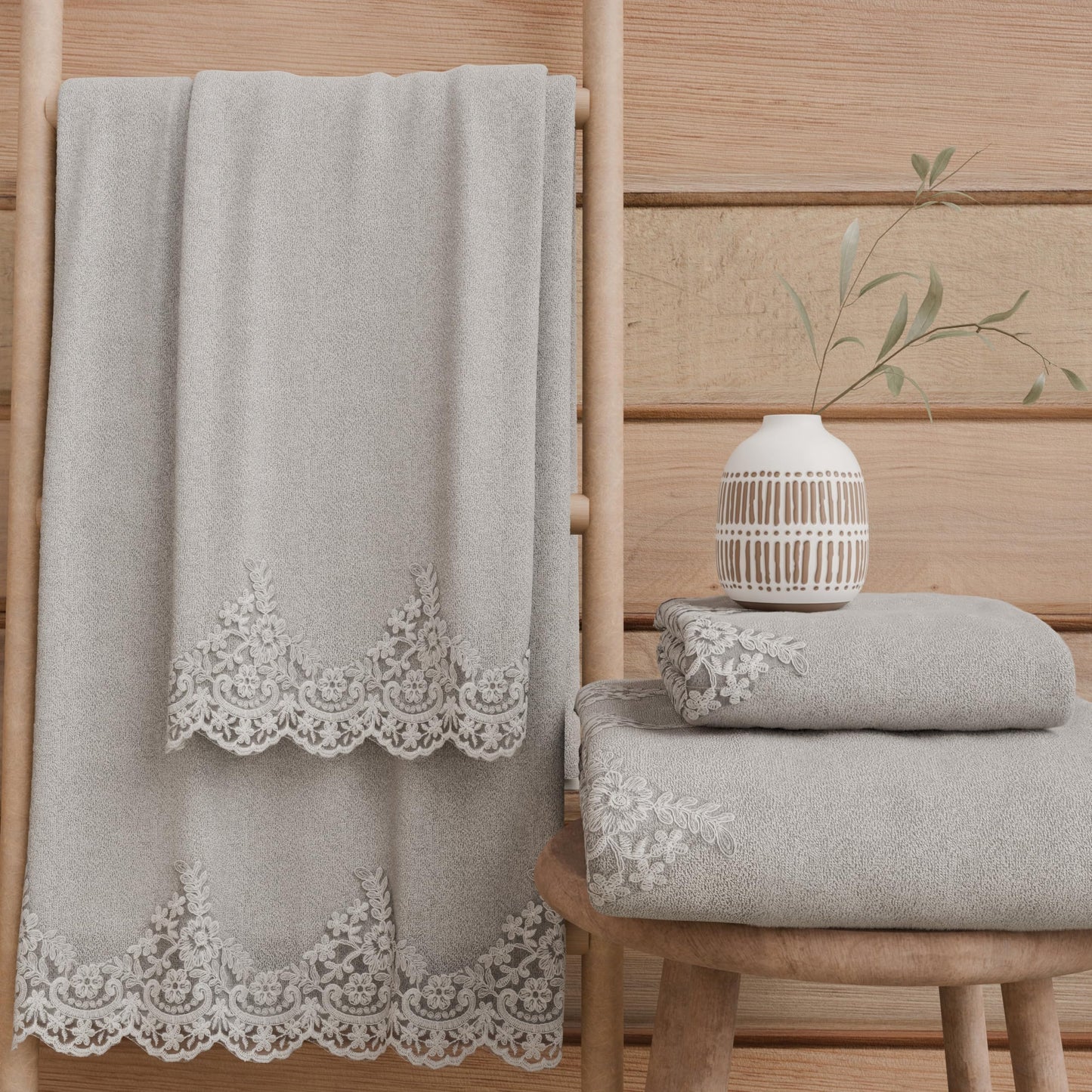 PETTI Artigiani Italiani - 100% Cotton Terry Bath Towels, 1+1 Towel Set, 2 Pieces, 1 Face Towel and 1 Hand Towel, Light Grey